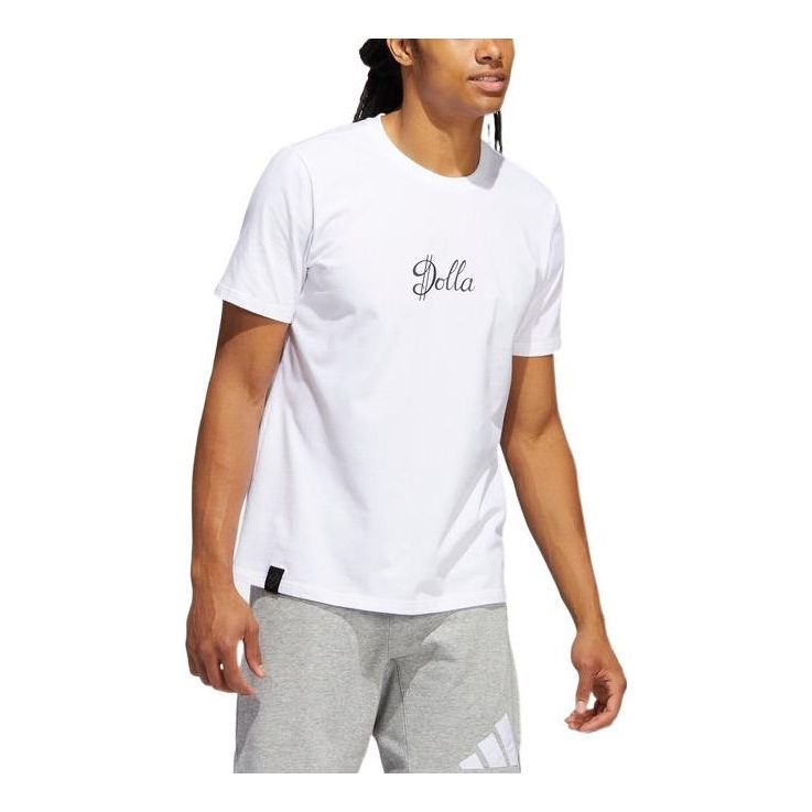 Men's adidas Alphabet Character Shooting Printing Basketball Sports Short Sleeve White T-Shirt HR4035