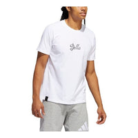 Men's adidas Alphabet Character Shooting Printing Basketball Sports Short Sleeve White T-Shirt HR4035