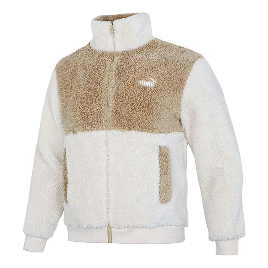 PUMA Colorblock lamb's wool Stay Warm Sports Stand Collar Logo Jacket White 848954-93
