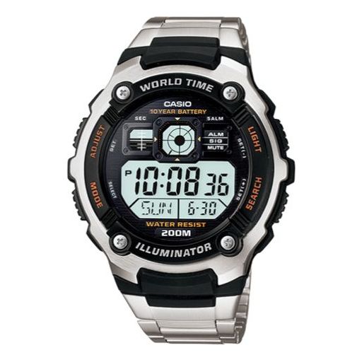 CASIO Waterproof Stainless Steel Strap Mens SilverBlack Digital AE-2000WD-1A