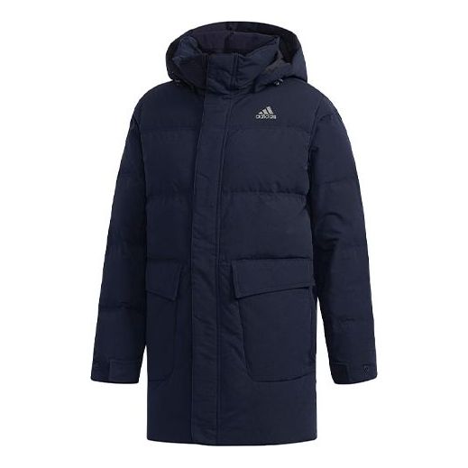 adidas Str Mid Down Solid Color Stay Warm mid-length hooded With Down Feather Jacket Navy Blue CK0970