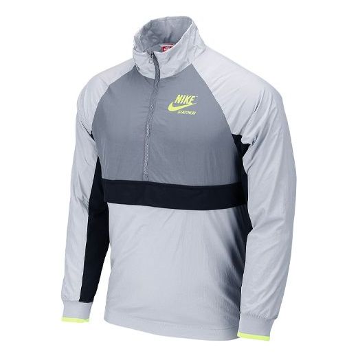 Nike Sportswear Archive Splicing Contrasting Colors Logo Half Zipper Stand Collar Woven Jacket Gray AJ7924-012
