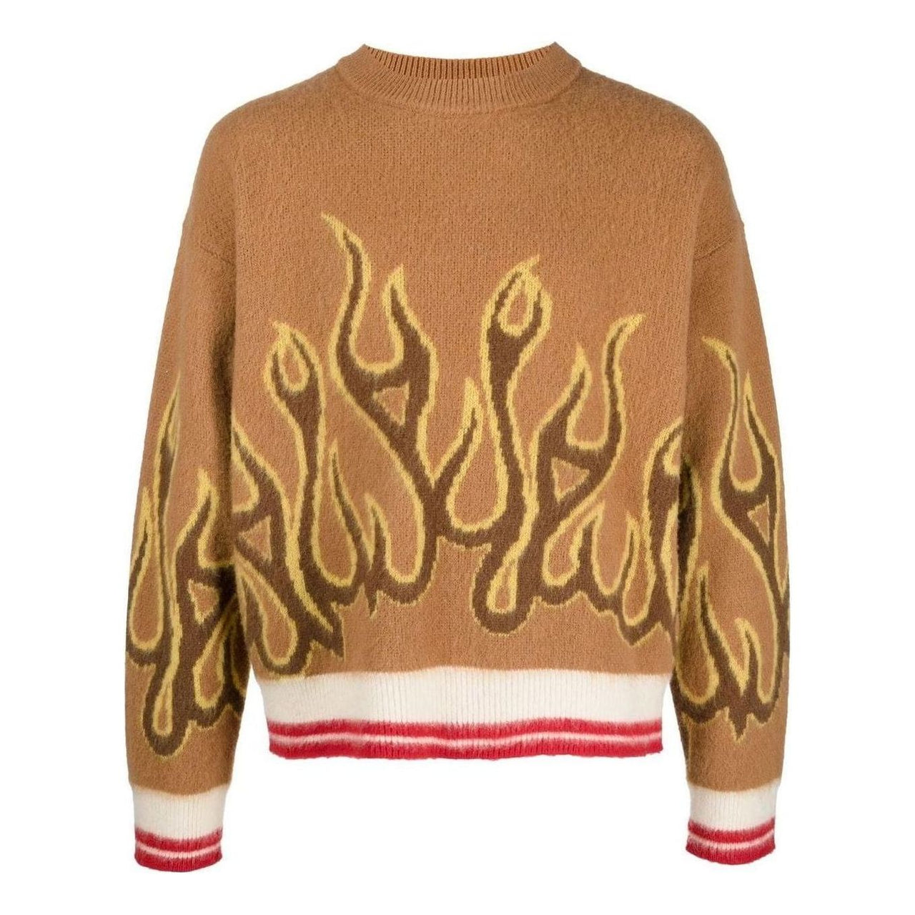 Palm Angels FW22 Flames Intarsia Crew Knit 'Yellow' PMHE043F22KNI0016418