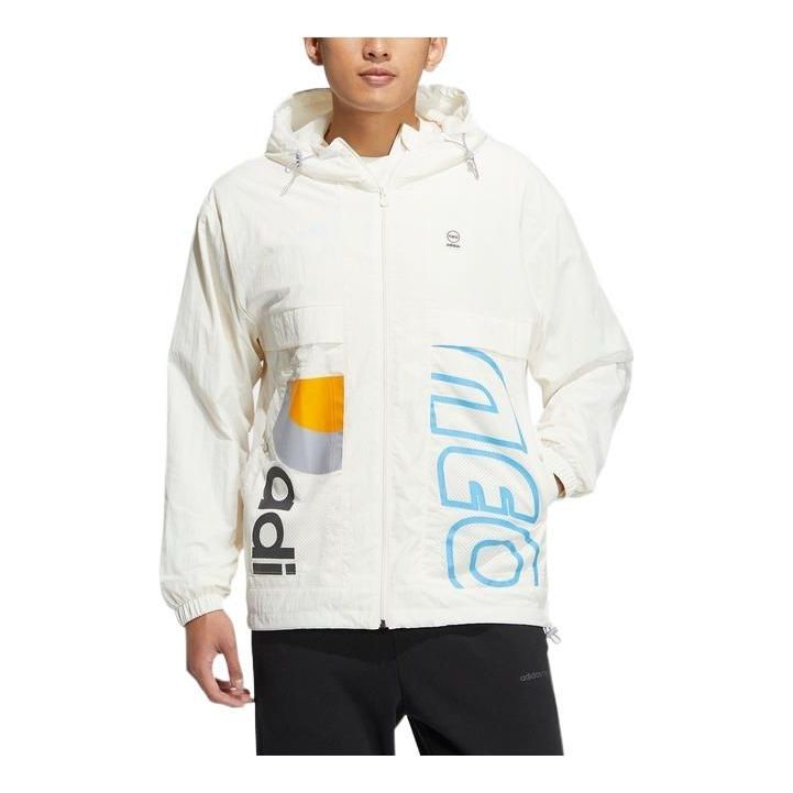 Men's adidas neo Sports Woven Alphabet Hooded Jacket Pink White HS8849