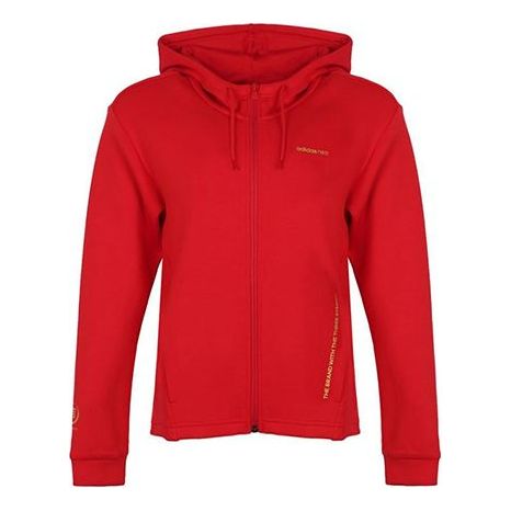 (WMNS) adidas neo Flowers Printing Sports Drawstring Hooded Jacket Red DZ7598