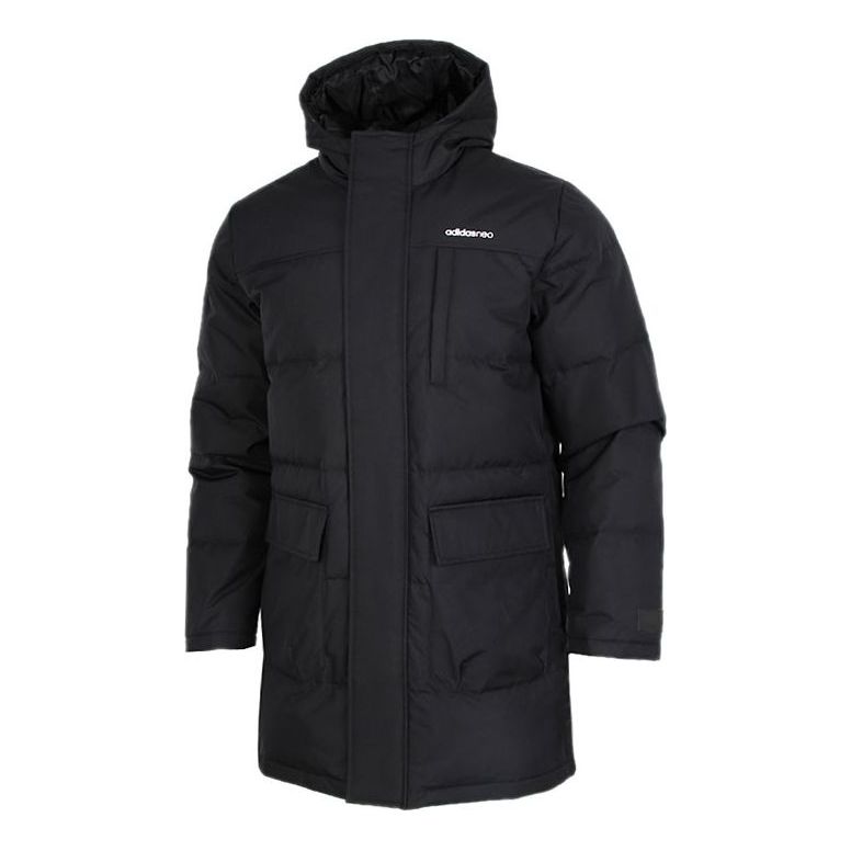 adidas neo M Wint Dwn Prka Windproof Stay Warm mid-length Sports hooded down Jacket Black GJ8786