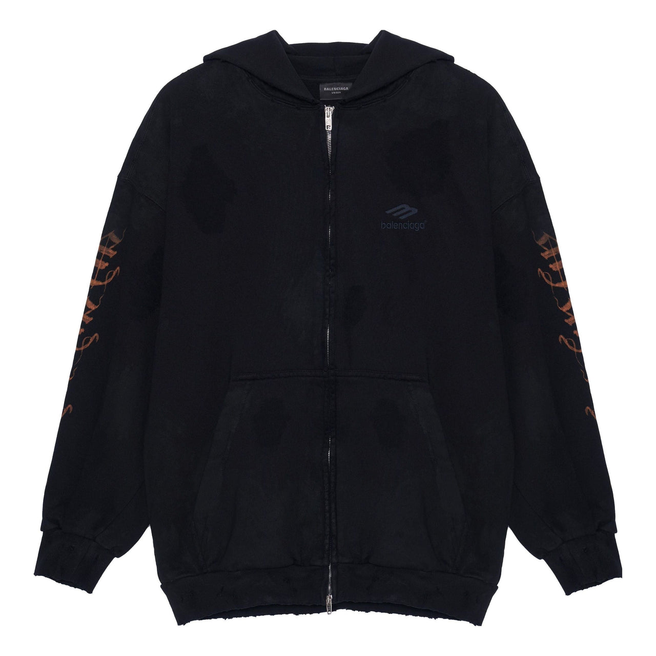 Balenciaga Heavy Metal Zip-Up Hoodie Small Fit 'Black Faded' 744454TOVD81055