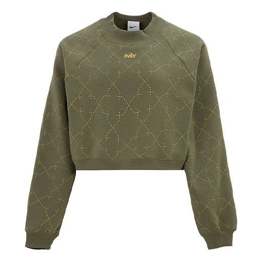 (WMNS) Nike Athleisure Casual Sports Fleece Lined Short Round Neck Pullover Hoodie Green DM7281-222