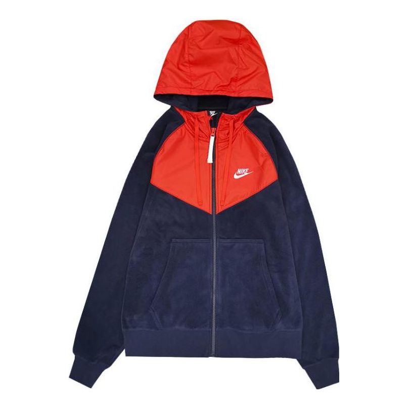 Nike Sportswear Logo Zipped Hooded Jacket 'Black Red' CJ4542-451