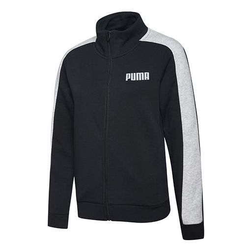 (WMNS) PUMA CONTRAST Stand Collar Color Matching Sweatshirt Black 845161-01
