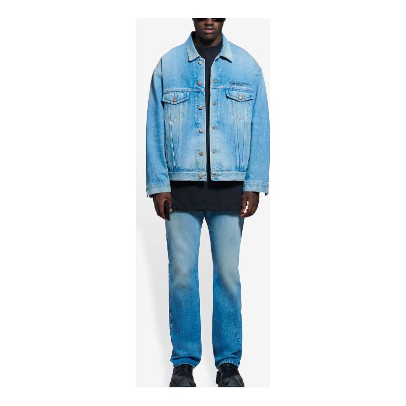 Men's Balenciaga SS21 Classic Logo Denim Jacket Light Blue 657608TDW154307