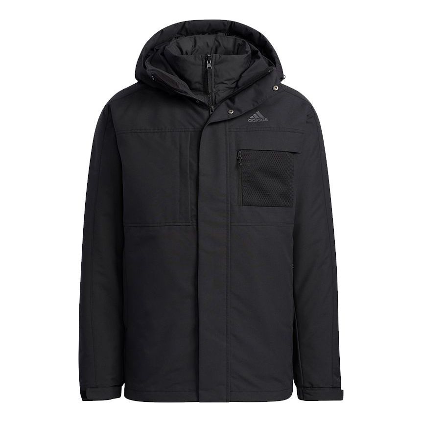 Men's adidas 3in1 Dwn Jkt Outdoor 3 In 1 Detachable Sports Hooded Down Jacket Black H20772