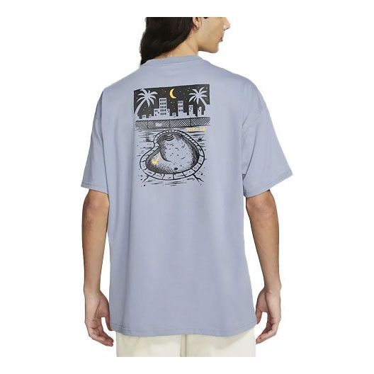 Nike SB Back Printing Skateboard Sports Short Sleeve Gray Blue Grayblue DD1305-493