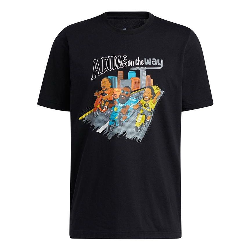 adidas CHINA S1 Tee Basketball Cartoon Printing Sports Round Neck Short Sleeve Black HB6167