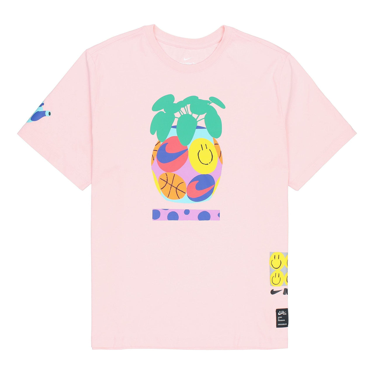 Men's Nike Smiling Face Printing Athleisure Casual Sports Round Neck Short Sleeve Pink Red T-Shirt DQ1886-610