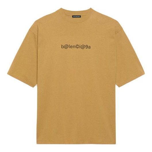 Men's Balenciaga Round Neck Alphabet Printing Short Sleeve Khaki 620969TIV509605