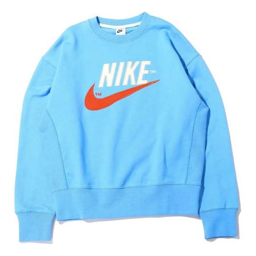 Men's Nike Sportswear Solid Color Large Logo Casual Round Neck Pullover Blue DO8892-412