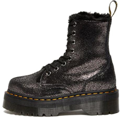 (WMNS) Dr. Martens Jadon Faux Fur-Lined Metallic Leather Platform Boots 'Black' 27955012