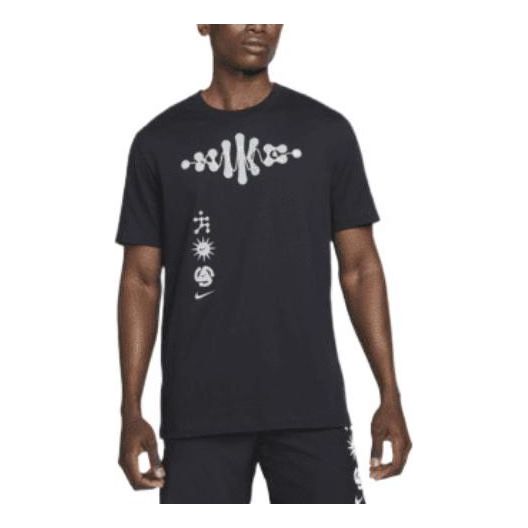 Nike Dri-FIT Pattern Printing Quick Dry Breathable Knit Round Neck Short Sleeve Black DM5436-010