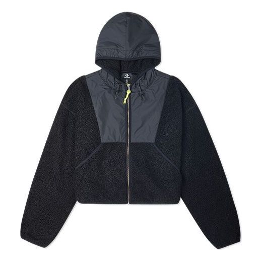 (WMNS) Converse Full Zip Lamb Wool Hooded Jacket Black 10020285-A02