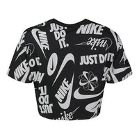 (WMNS) Nike Just Do It Full Print Logo Short Sleeve 'Black Grey' AR6348-010