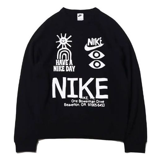 Men's Nike Logo Round Neck Printing Long Sleeves Pullover Black DQ4170-010