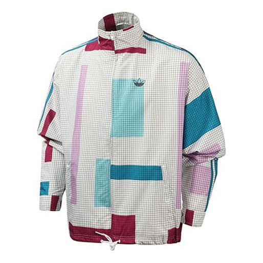 adidas originals Sports Plaid Casual Windproof Stand Collar Jacket White ED5511