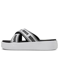 (WMNS) PUMA Platform Slide Tape Slippers For Black/White 380677-01