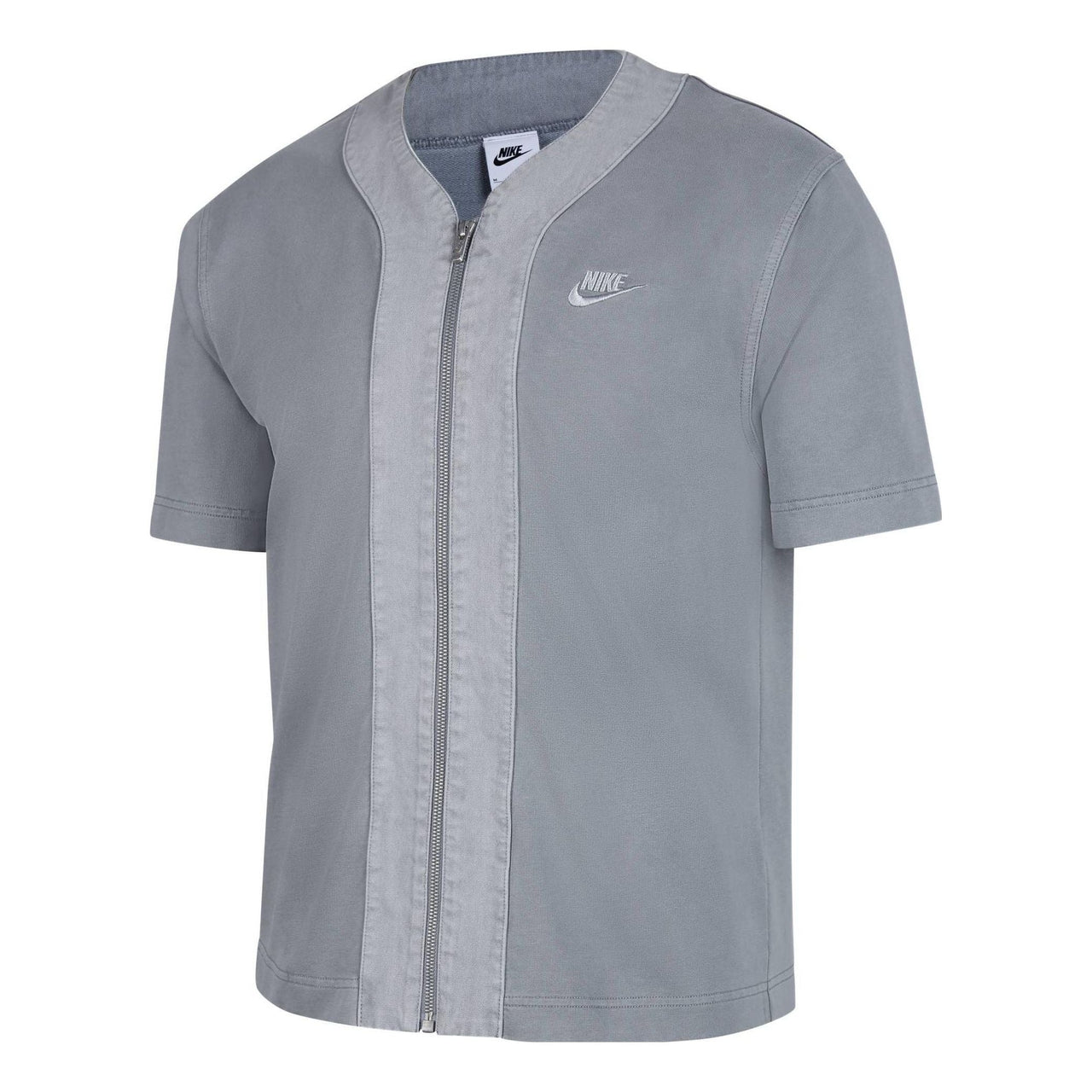 Men's Nike French Terry Loose Logo Splicing Sports Cardigan Short Sleeve Gray T-Shirt DM6900-073