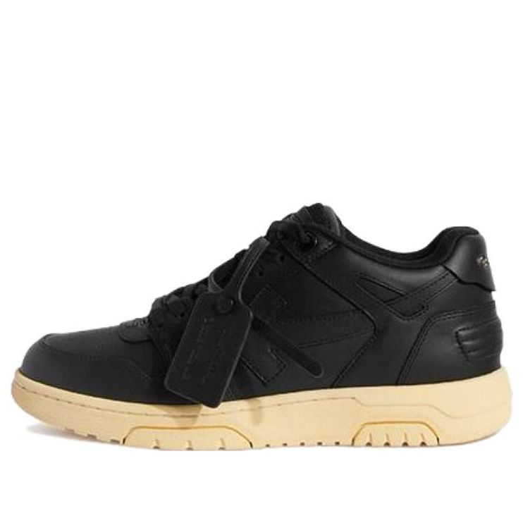 Off-White Out Of Office Leather Sneakers 'Black Yellow' OMIA189F23LEA0011010