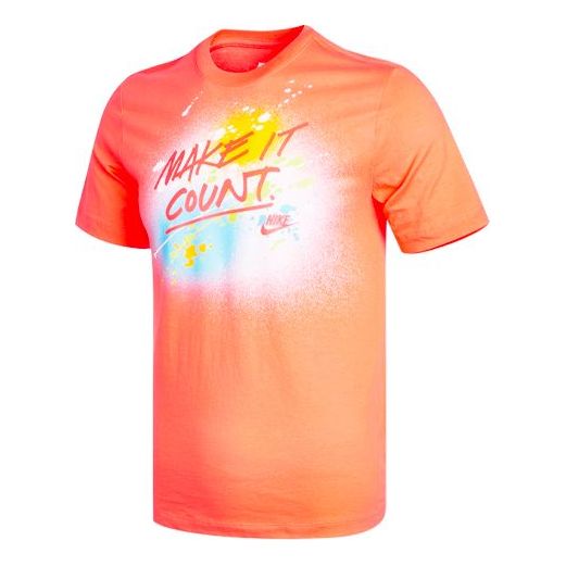 Nike Sportswear Splash Ink Alphabet Printing Sports Short Sleeve Orange DJ5361-840