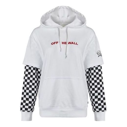 (WMNS) Vans Logo Embroidered Checkerboard Print Hoodies 'White Black' VN0A4UTNWHT