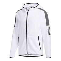 adidas Casual Sports Contrasting Colors hooded Woven Jacket White DV0941