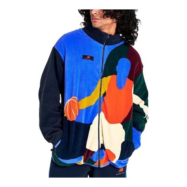 New Balance Abstract Polar Basketball Fleece Jacket 'Blue Black Multi' MJ23584-483