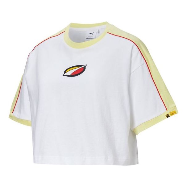 (WMNS) PUMA x Rdet Tee Multicolor Splicing Round Neck Short Sleeve White 598074-02