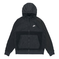 Nike Fleece Splicing Stay Warm Sports hooded Logo Jacket Black CZ4892-010
