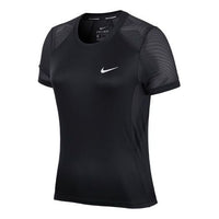 (WMNS) Nike Dri-FIT Miler Training Sports Splicing Mesh Breathable Quick Dry Short Sleeve Black AT4197-010