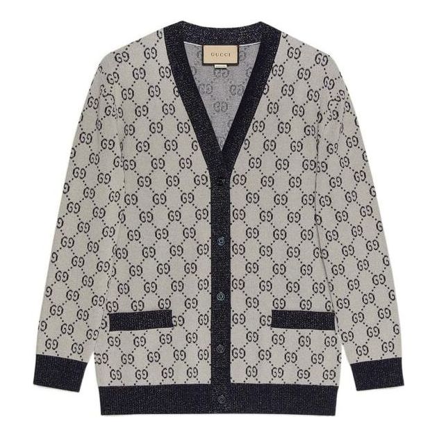 (WMNS) Gucci GG cotton jacquard cardigan 'Ivory Blue' 692727-XKB54-9071