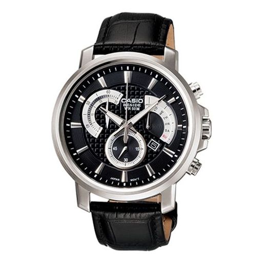 Men's CASIO Large Series Fashion Stylish Business Casual Waterproof Quartz Leather Strap Watch Mens Black Analog BEM-506L-1AV
