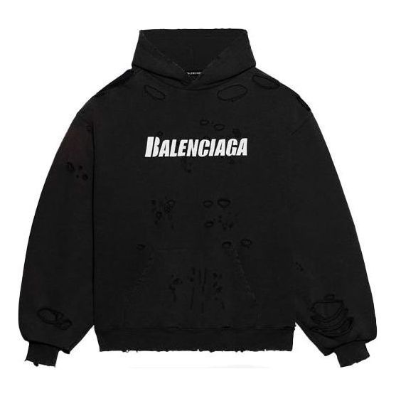 Balenciaga Caps Destroyed Hoodie 'Black White' 659403TKVB61093