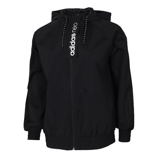 (WMNS) adidas neo hooded Sports Jacket Black FK9939