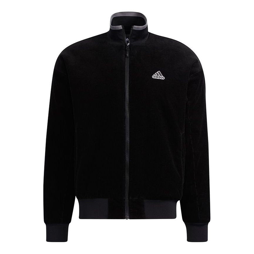 adidas M Corduroy Jkt Solid Color Logo Stand Collar Sports Jacket Black HD0360