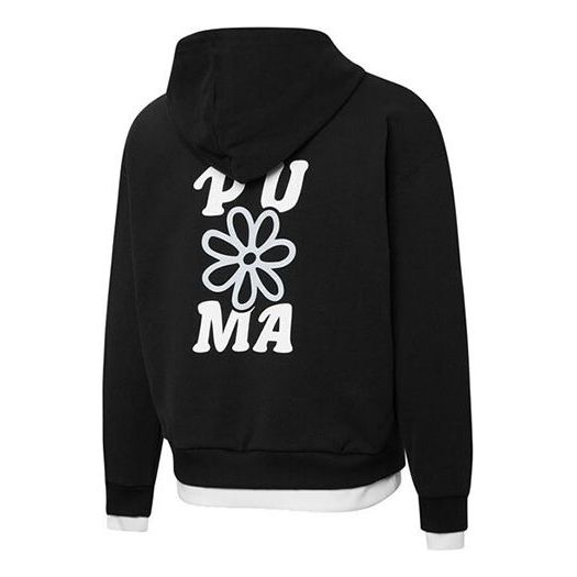 (WMNS) PUMA Layered Printing Fake Two Hoodie Black 536091-01