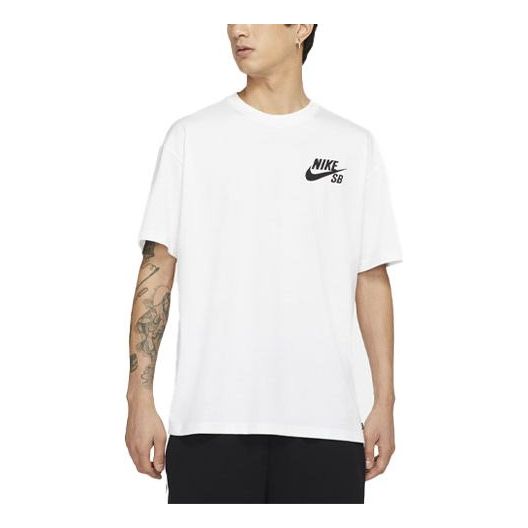 Men's Nike SB Skateboard Loose Knit Sports Short Sleeve White T-Shirt DC7818-100