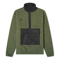 Nike ACG Logo Embroidered Half Zipper Fleece Stand Collar Pullover Jacket Green Army green CK6839-325
