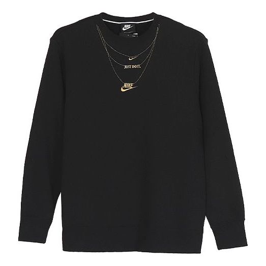 (WMNS) Nike Sportswear Embroidered Small Logo Fleece Lined Stay Warm Casual Round Neck Pullover Hoodie Black CZ4023-010