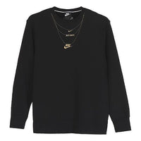 (WMNS) Nike Sportswear Embroidered Small Logo Fleece Lined Stay Warm Casual Round Neck Pullover Hoodie Black CZ4023-010