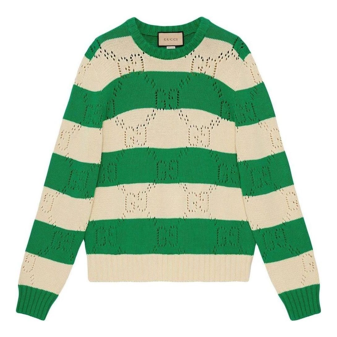 Gucci GG Lace Striped Knit Sweater 'Beige Green' 729536-XKC0T-9762