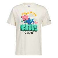 Men's adidas originals Cartoon Florets Alphabet Printing Round Neck Sports Short Sleeve Creamy White T-Shirt HC2141