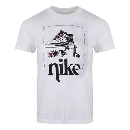 (WMNS) Nike Sportswear Printing Short Sleeve 'White Black' CT8925-100